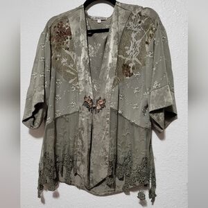 Chic Olive Embroidered Women's Blouse